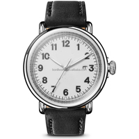 BONILL Jam Tangan Kalender Retro Baru Casing Aloi Kaca Jarum Penunjuk Tali Kulit 50Mm 3BAR Tahan Air Modis Trendi Pria
