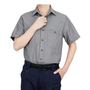 Chemises de travail pour hommes à manches courtes boutonnées, coupe <span class=keywords><strong>d</strong></span>écontractée légère, 100% chambray C, extra-douces, avec poches utilitaires, pour l'<span class=keywords><strong>été</strong></span> - Product Image 3