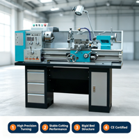 Tour à métaux miniature WELLON BL330E-1, diamètre de rotation 330 mm, alésage du mandrin 38 mm, cône MT5, 4 postes à outils, haute précision pour
