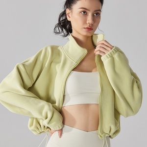 Women Stand Collar Sherpa Fleece Jacket Thick Polar Fleece Coat Warm Outdoor Sportswear for Autumn Winter Fitness Casual