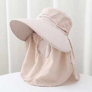 Tea Picking <b>Hat</b> Blue Checkered Wide Brim Sun Protection Upf 50 Outdoor Work Unisex Face Covering <b>Hat</b> - Product Image 2