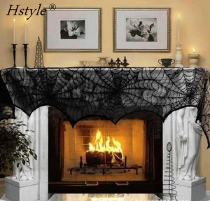 Decoración de Halloween de encaje negro de tela de araña chimenea manto bufanda fiesta suministros X 45x243 cm 18X96 pulgadas SD614 - Product Image 1