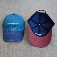Casquette de baseball en coton lavé à 6 panneaux avec logo brodé personnalisé de haute qualité, visière bicolore, style vintage en denim, vente en gros OEM