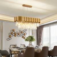 JYLIGHTING - Luminaires décoratifs pour hôtel - Plafonniers en acier inoxydable - Cristal K9 - Or - Lustres rectangulaires modernes de luxe - Salon