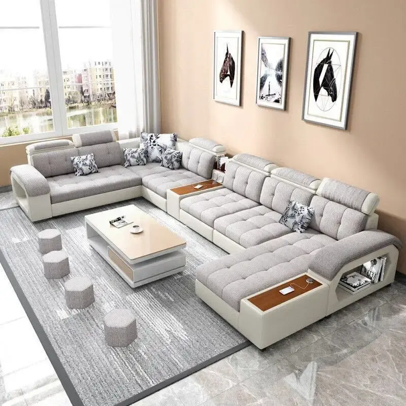 2023 nuovo arrivo divano moderno di alta qualità di lusso a forma di u in tessuto intelligente componibile soggiorno divano set mobili