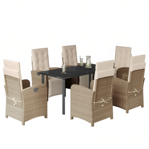 Set da Pranzo da Giardino in Rattan PE Beige per 6 Persone, Arredamento da Esterno in Stile Contemporaneo - Product Image 1