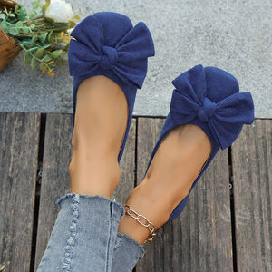 Chaussures plates grande taille pour femmes 803 avec nœud et motif à pois, collection Printemps 2025, en velours, bout rond, à enfiler, style mocassins - Product Image 4