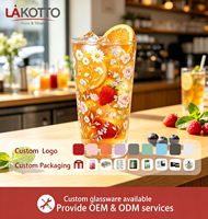 LAKOTTO 460ml Glazen Tumbler Klassiek Design Draagbaar Voedselveilig Fruit Aardbei Citroen Decal Aangepast Patroon voor Ontbijt Picknick
