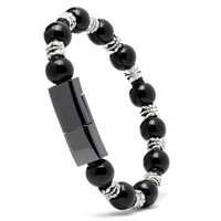 Câble de données bracelet Mala bouddhiste avec tressage en cuir et perles en alliage de zinc pour Android Type-C et transfert de données USB à charge rapide