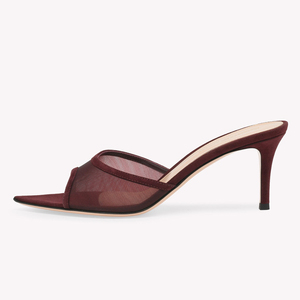 Mules à talons aiguilles en maille pour femmes, bout pointu, à enfiler, en daim transparent, chic, à bout ouvert, vente en gros, personnalisables OEM - Product Image 1