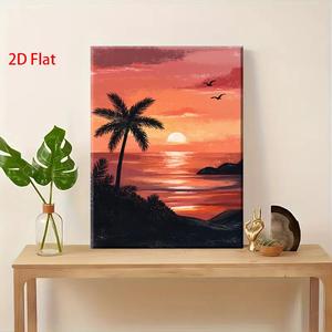 Cadre en bois plat 2D <span class=keywords><strong>Peinture</strong></span> à l'huile DIYtree Marque Tropical Beach Sunset pink Sky Seascape Painting for Living Room Decoration - Product Image 4