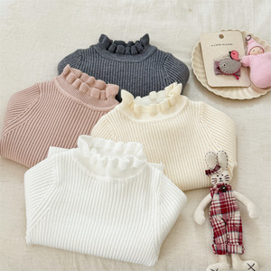 Girls' Ruffled Knit Sweater Full Sleeve Soft Ribbed Turtleneck With Label For Baby And Toddler - Product Image 2