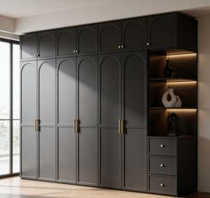 Armoire en bois massif sur mesure BALOM, mobilier de chambre à coucher, dressing avec étagères et cintres réglables - Product Image 1