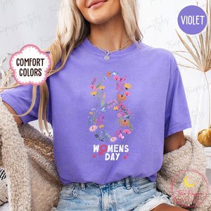 T-Shirt da Donna Comfort Colors, Manica Corta, Stampa Floreale, Girocollo, Vestibilità Regolare, 100% Cotone, Maglietta per la Giornata Internazionale della Donna - Product Image 3