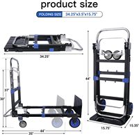Troli Dorong Lipat 3-in-1 Tugas Berat dengan Rem, Struktur Platform, Kapasitas 600LB, Keranjang Aluminium, Peralatan Belanja OEM