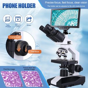 Microscopio Composto Trinoculare ad Alta Potenza 40X-5000X Ingrandimento, Schermo HD da <span class=keywords><strong>7</strong></span> Pollici con Supporto per Display Esterno, Base Meccanica a Doppio Stadio - Product Image 4