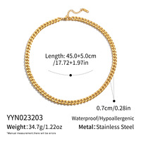 Ensemble collier et bracelet Cuban Link en acier inoxydable 316L plaqué or 18 carats PVD, étanche et antirouille, pour usage quotidien