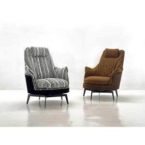 <span class=keywords><strong>Poltrona</strong></span> Girevole di Design Contemporanea con Schienale Alto e Cuscino, Rivestimento in Velluto, Arredamento per Casa e Ufficio - Product Image 2