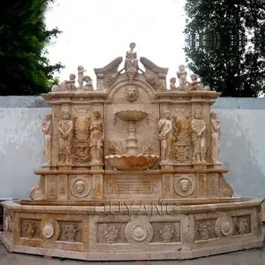 QUYANG-fuente de agua de pared de piedra moderna, decoración de jardín de estilo europeo, tallado a mano, de mármol, con estatua