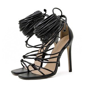 Sandali con tacco a spillo alti fino al ginocchio da donna, sexy, con lacci e cinturini, a punta aperta, per feste ed eventi - Product Image 5