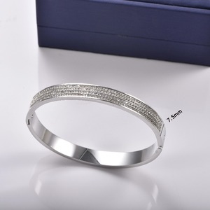 Bracelet jonc étanche en acier inoxydable CZ, fin et large, deux tailles, or, argent, or rose, bijoux cadeau - Product Image 6