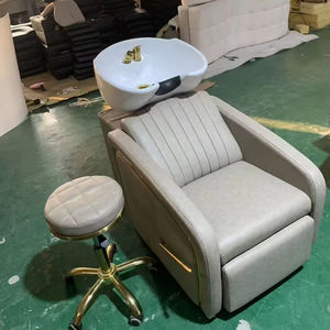 Sillón de Champú de Lujo con Detalles en Dorado |   Sillón Reclinable para Lavado de Cabello para Salón de Belleza y Barbería |   Cama de Champú de Cuero PU Duradero - Product Image 1