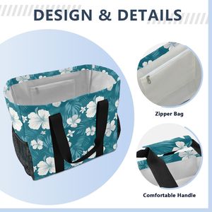 Hawaiian Hibiscus Design Large Capacity Canvas Storage Tote <b>Bag</b> Waterproof Custom Logo Foldable Portable <b>Beach</b> <b>Bags</b> for <b>Women</b> - Product Image 6