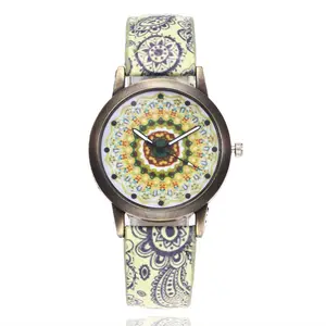 Relógio quartz estampado estilo boêmio feminino, relógio de pulso estilo boêmio estampado, linha WJ-9384