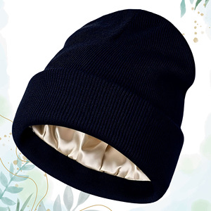 Silk Lined Knitted Hat Wool Acrylic Material Winter Autumn Women's Hair Protection Warmth Cold Protection - Product Image 2