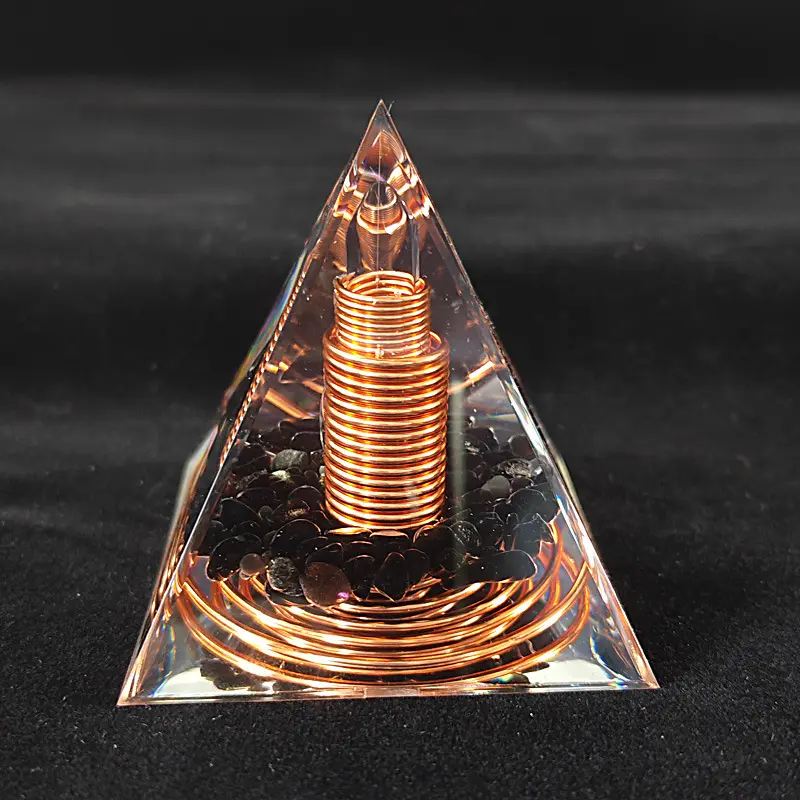 New Arrival 6cm Copper Spiral Coil Pyramid With Crystal Gravel Chakra Pyramid Natural Stone Positive Energy Generator