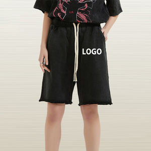 Shorts pour hommes classiques, décontractés, vintage, surdimensionnés, avec logo personnalisé imprimé, en tissu éponge 100% coton 350 g/m², lavés à l'acide - Product Image 1