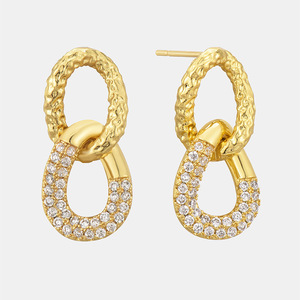 2024 Luxury Copper Geometrical Double Layer Circle Zircon Stud Earrings Trendy <b>Brass</b> Drop Gold Plated Unisex Gift - Product Image 1