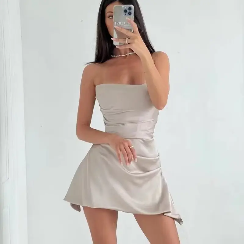 RedPeony träger los geraffte Mini Holiday Frauen Kleid Sommer Sexy Bodycon Nacht Geburtstags feier Kleider Satin Kleid