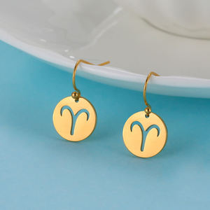 Boucles d'oreilles zodiaque pour femmes <span class=keywords><strong>2021</strong></span> bijoux en acier inoxydable bijoux plaqué or <span class=keywords><strong>Horoscope</strong></span> boucles d'oreilles zodiaque coréen Vintage boucles d'oreilles - Product Image 1