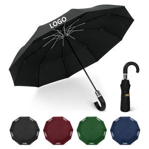 Parapluie pliant automatique en cuir PU avec poignée incurvée, ouverture automatique, pour affaires, diamètre 104 cm, 10 baleines, personnalisable, 3 plis, avec logo - Product Image 1