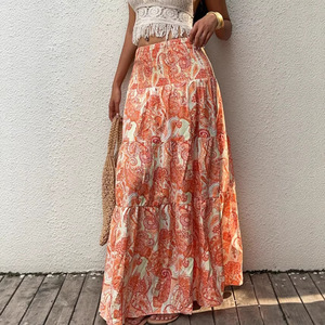 Vestido Largo de Primavera con Estampado Bohemio, Estilo Europeo Americano, Cintura Alta, Estilo Vacacional, <span class=keywords><strong>Falda</strong></span> Elegante en <span class=keywords><strong>Capas</strong></span>, Corte en A - Product Image 4