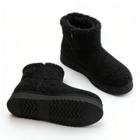 Bottes de neige noires en fausse fourrure pour femmes, design entièrement en peluche, plateforme élégante, livraison rapide depuis la Chine, vente en gros OEM/ODM