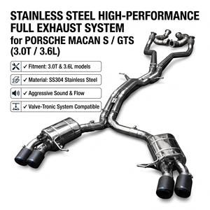 ระบบท่อไอเสียแบบเต็มระบบ Vortex SS304 พร้อมวาล์วและดาวน์ไปป์ สำหรับ Porsche Macan S GTS 3.0T 3.6T ปลายท่อสีดำแบบ Quad ชุดอุปกรณ์ดัดแปลงแบบ Bolt-On - Product Image 1