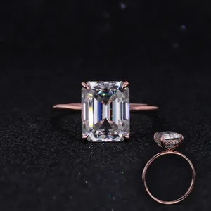 14K Rose Gold Moissanite Emerald Cut 8*10Mm Moissanite Engagement Ring