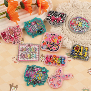 Customizable Colorful Acrylic Flatbacks Nurse Badge <b>Holders</b> With Floral And Pattern Designs For DIY Decorations - Product Image 1