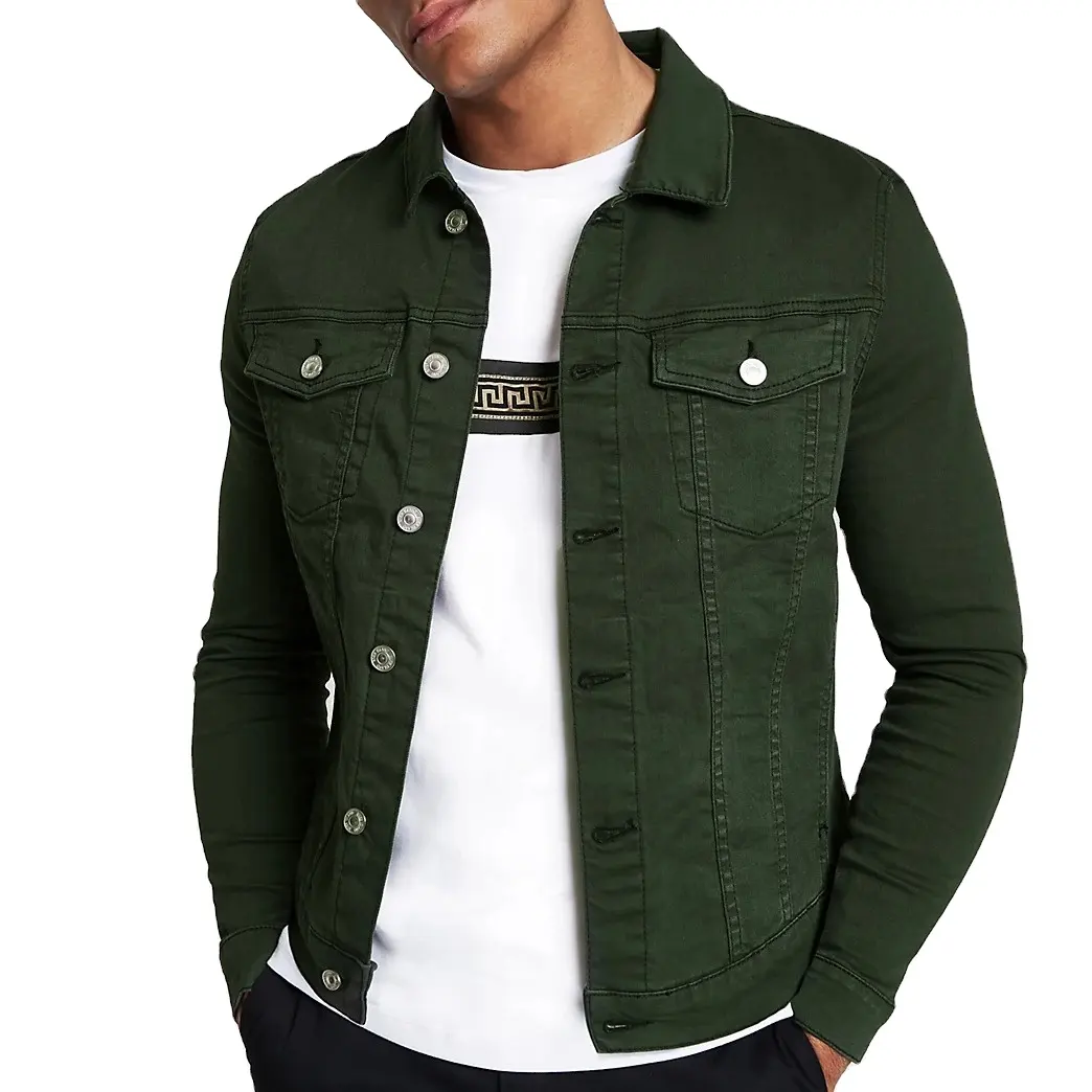 Best Price OEM Men's Custom Design Green Denim 100% Cotton Jean Jackets for Men from Bangladesh Good Quality Direct factory