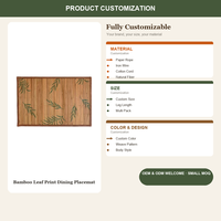 Set de table et chemin de table imprimés feuilles de bambou, tapis de table tissé, décoration de table à thé, vente en gros OEM, set de table en bambou