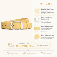 Ceinture en cuir personnalisée Carosung pour femme, motif Seigaiha jaune chic, avec boucle argentée