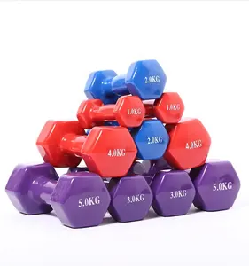 Man Women used gym fitness equipment colorful rubber coated cast iron hex dumbbell dipplastic cast iorn dumbbell from 1kg to 10k