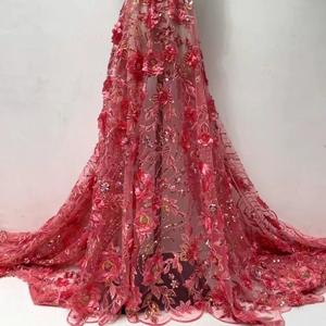 2022 Bridal Dress <strong>Material</strong> 2022 Luxury <strong>Red</strong> 3d Flowers Lace Handmade Party Lace Fabric - Product Image 1