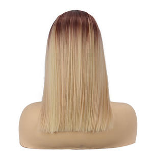 [Vera Synthetic] Peluca de Cabello Humano Sintético Estadounidense para Mujer, Color Degradado Marrón Rubio, 14 Pulgadas, Cabello <span class=keywords><strong>Corto</strong></span> Liso, Peluca con Encaje - Product Image 4