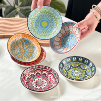 Nouvelle assiette en céramique de 5 pouces, style bohème, couleur sous-glaçure, petite assiette en os, plat à collation, plat d'accompagnement pour fondue, vente en gros pour la maison