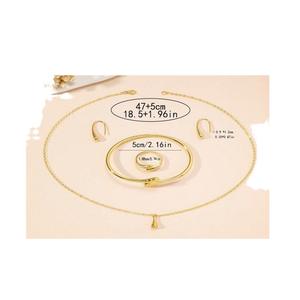 Conjunto de Joyería de Cuatro Piezas para Mujer, Estilo Punk, con Baño Electrolítico, Collar, Pulsera y Aretes con Diseño de Gota de Agua - Product Image 5