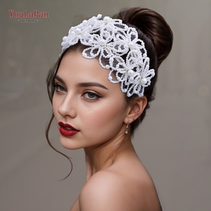 YouLaPan HP695 Couronne de Mariée de Luxe, Design Blanc Délicat, Ornée de Perles et de Cristaux, Accessoire Cheveux Élégant pour Femme, Diadème - Product Image 5