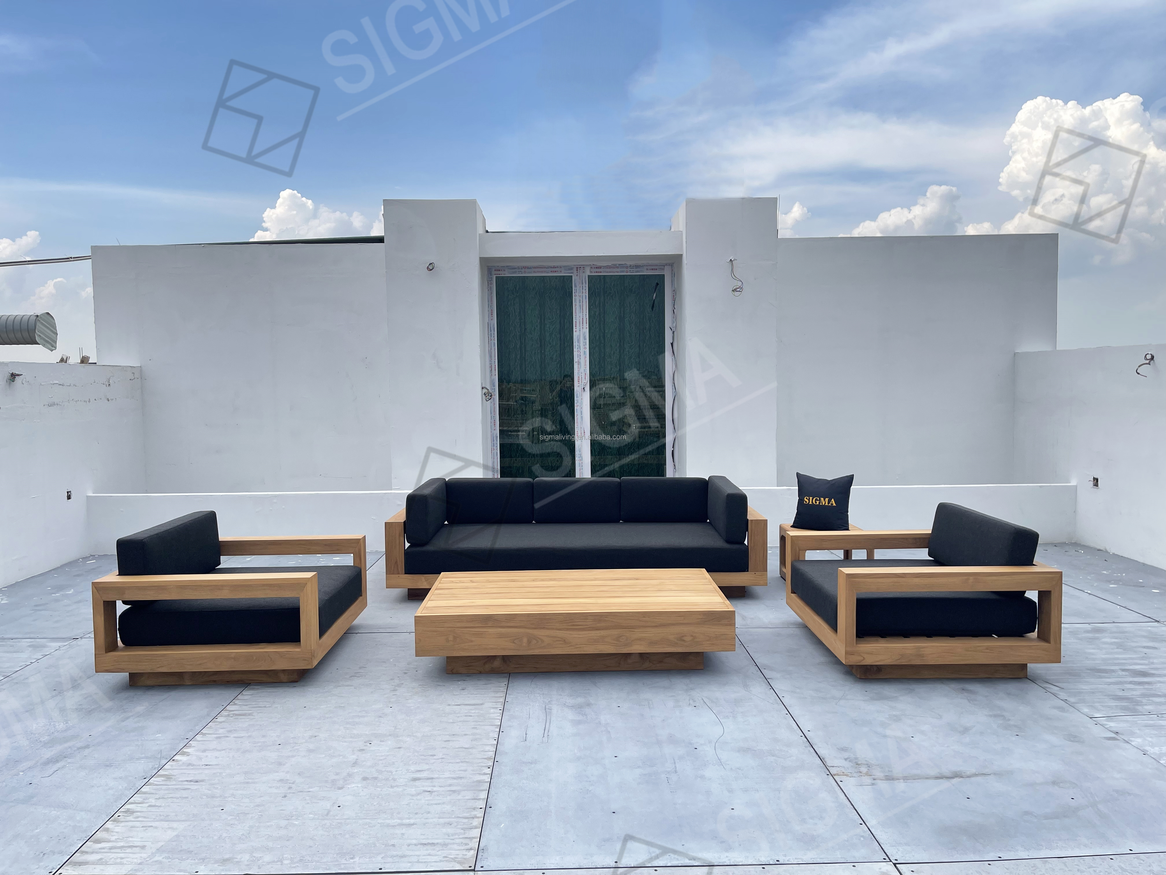Sigma High Quality Water-resistant Garden Furniture Sofa Solid Teak Wood Sofa Villa Hotel Outdoor Sofa Sets